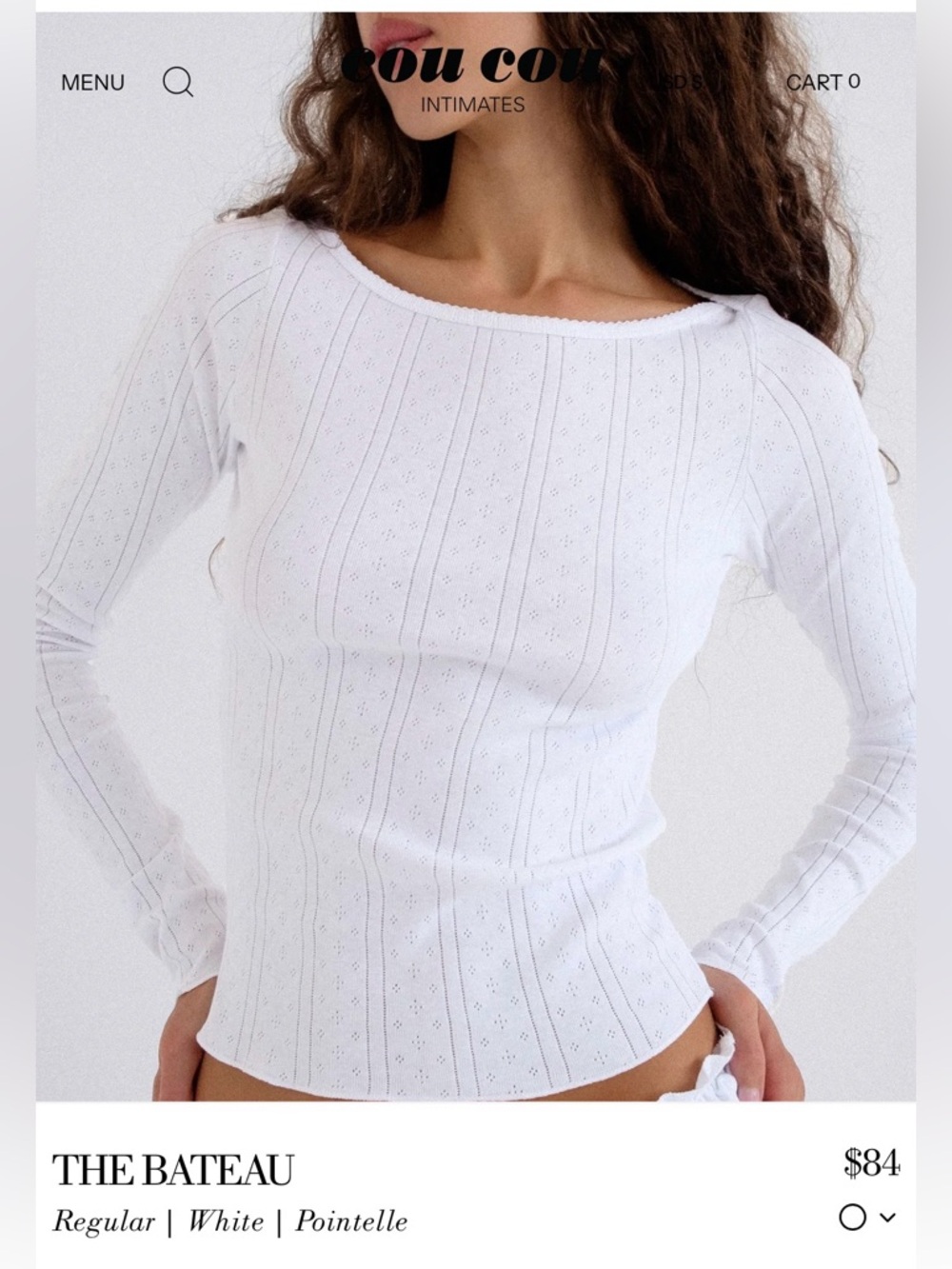 cou cou intimates White Bateau Pointelle Long-Sleeve Top